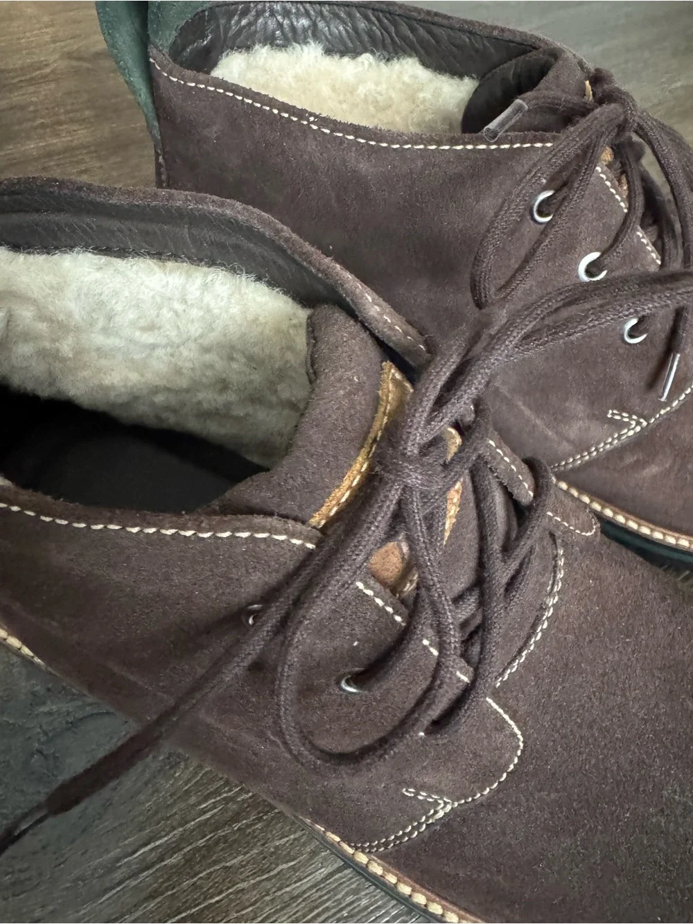 New! Martin Dingman Dark Brown Suede Chukka Boots with Shearling Collar